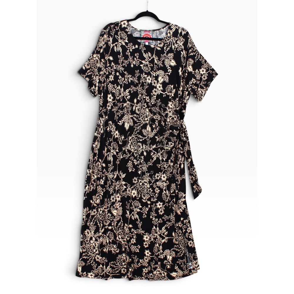 Johnny Was Janie Favorite Midi Dress 2X Black Cream Modest Cottagecore NWOT